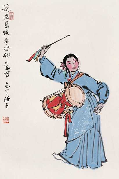 叶浅予 1983年作 延边长鼓 立轴
